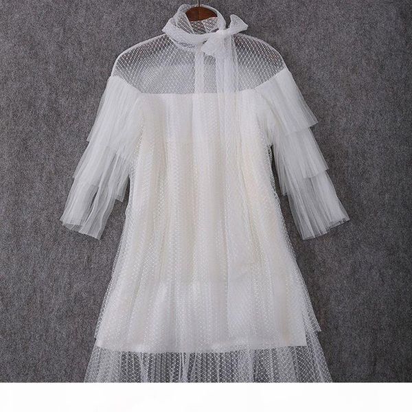 new fashion 2016 runway dress women's flare sleeve perspective cascading gauze dress, Black;gray