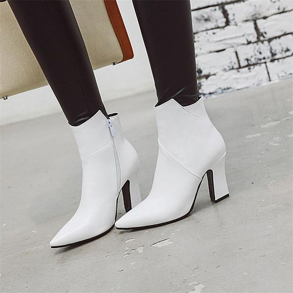 white black women boots comfy square high heel ankle boots fashion pointed toe zipper autumn winter ladies shoes 2020
white black women boots comfy square high heel ankle boots fashion pointed toe zipper autumn winter ladies shoes 2020