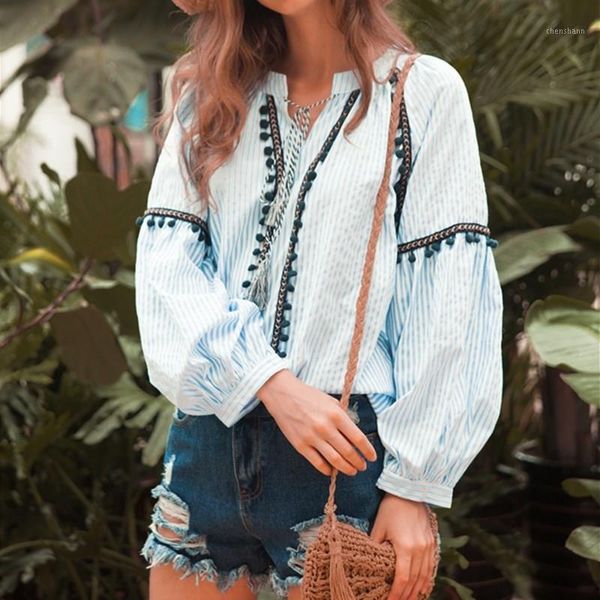 women's blouses & shirts women autumn vintage boho v-neck striped blouse lantern sleeve loose embroidery elegant lace up ladies 1, White
women's blouses & shirts women autumn vintage boho v-neck striped blouse lantern sleeve loose embroidery elegant lace up ladies 1, White
