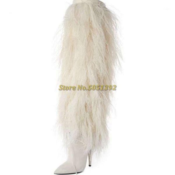 boots feather white winter pointed toe thin high heel over the knee leather hairy runway dress long custom made1, Black
boots feather white winter pointed toe thin high heel over the knee leather hairy runway dress long custom made1, Black