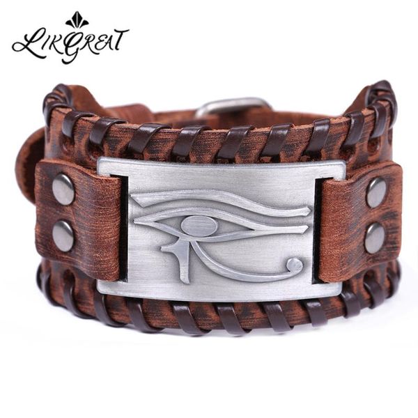 likgreat metal engraved eye of horus amulet bracelets for men vintage cuff wristband punk genuine leather wrap bracelets jewelry, Red;blue
likgreat metal engraved eye of horus amulet bracelets for men vintage cuff wristband punk genuine leather wrap bracelets jewelry, Red;blue