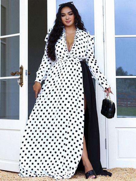 seomiscky plus polka dot plunging neck colorblock split thigh dress m01p#, Black
seomiscky plus polka dot plunging neck colorblock split thigh dress m01p#, Black