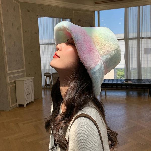 johnature new women plush fisherman hat 2020 winter korean thicken warm soft rainbow color all match female bucket hat, Blue;gray
johnature new women plush fisherman hat 2020 winter korean thicken warm soft rainbow color all match female bucket hat, Blue;gray