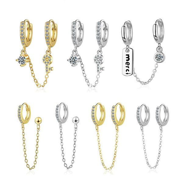 two ear hole piercing hoop earrings chain tassel golden/white crystal simple bohemia earring jewelry for lady girls, Black
two ear hole piercing hoop earrings chain tassel golden/white crystal simple bohemia earring jewelry for lady girls, Black