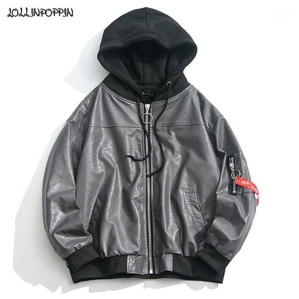 men patchwork hooded pu leather bomber jacket dual-zippers loose mens motorcycle jacket faux leather outerwear1, Black;brown
men patchwork hooded pu leather bomber jacket dual-zippers loose mens motorcycle jacket faux leather outerwear1, Black;brown