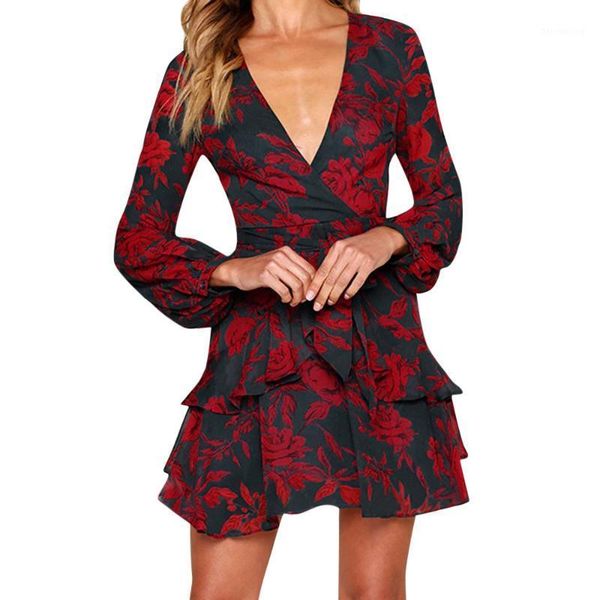 v-neck dress women summer floral print dresses women casual long sleeve ruffles mini dress boho beach jurken #bl31, Black;gray
v-neck dress women summer floral print dresses women casual long sleeve ruffles mini dress boho beach jurken #bl31, Black;gray