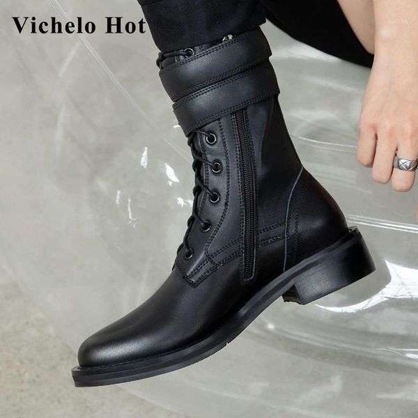 vichelo genuine leather round toe med heel riding boots handsome young lady streetwear cross-tied winter mid-calf boots l111, Black
vichelo genuine leather round toe med heel riding boots handsome young lady streetwear cross-tied winter mid-calf boots l111, Black
