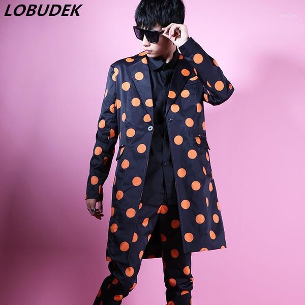 2 piece orange dot blazer men's suit mid-length blazers suits stage costume bar singer star concert punk hip hop performance set1, White;black
2 piece orange dot blazer men's suit mid-length blazers suits stage costume bar singer star concert punk hip hop performance set1, White;black