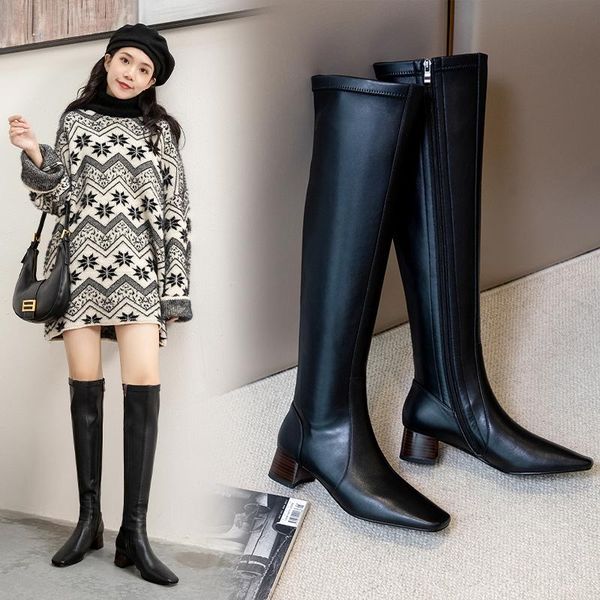 cow leather knee high boots square toe thick med heels party shoes woman dancing basic boots size 41 42 43, Black
cow leather knee high boots square toe thick med heels party shoes woman dancing basic boots size 41 42 43, Black