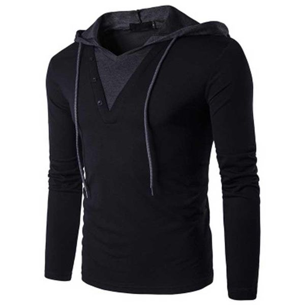 men's hoodies & sweatshirts patchwork hoodie men 2021 spring long sleeve streetwear v neck t shirt casual slim fit cotton tee homme tee, Black
men's hoodies & sweatshirts patchwork hoodie men 2021 spring long sleeve streetwear v neck t shirt casual slim fit cotton tee homme tee, Black