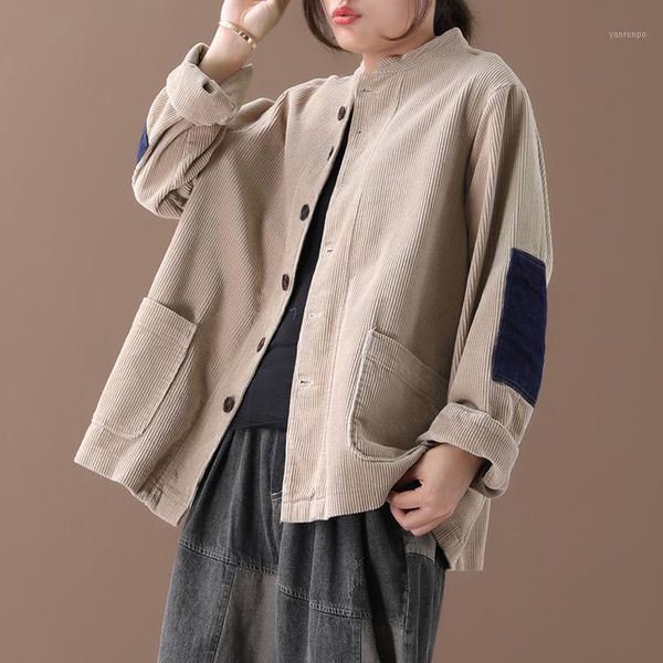 female new autumn and spring korean style plus size literary color matching patch single-breasted corduroy loose short jacket1, Black;brown
female new autumn and spring korean style plus size literary color matching patch single-breasted corduroy loose short jacket1, Black;brown
