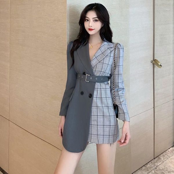 elegant women's blazer patchwork plaid long sleeve tunic with belt 2020 spring long blazers female fashion clothing1, White;black
elegant women's blazer patchwork plaid long sleeve tunic with belt 2020 spring long blazers female fashion clothing1, White;black
