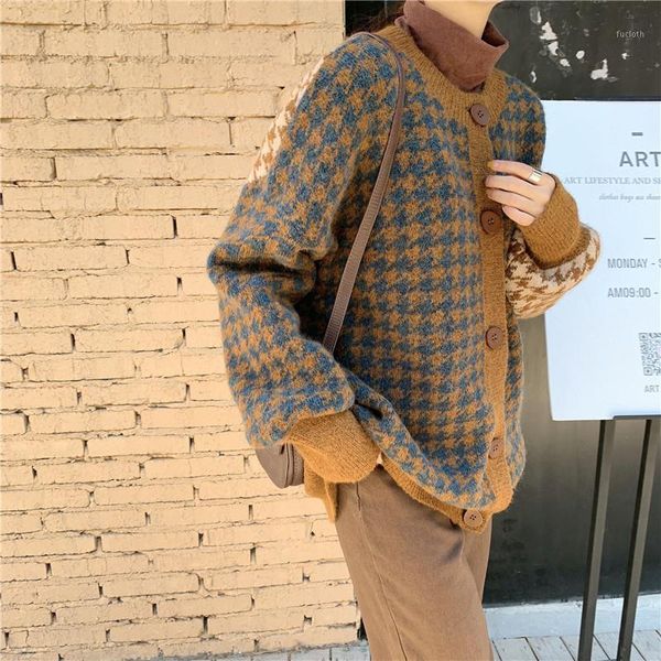 cbafu houndstooth plaid sweater women vintage patchwork loose single breasted sweater cardigan autumn winter jumpers o-neck f7791, White
cbafu houndstooth plaid sweater women vintage patchwork loose single breasted sweater cardigan autumn winter jumpers o-neck f7791, White