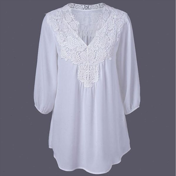 new 2021 spring summer women blouses lace chiffon hollow v neck shirts plus size loose three quarter shirts women, White
new 2021 spring summer women blouses lace chiffon hollow v neck shirts plus size loose three quarter shirts women, White