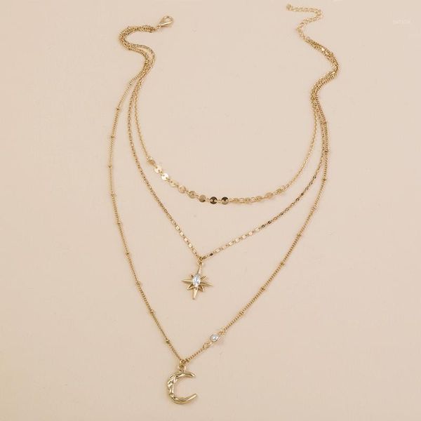 moon layered necklaces alloy girls star party charm necklace for women1, Silver 
moon layered necklaces alloy girls star party charm necklace for women1, Silver