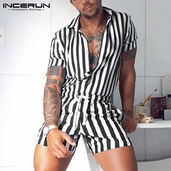 fashion men striped rompers short sleeve button shorts lapel jumpsuit drawstring streetwear 2020 casual playsuit hombre incerun, White;black
fashion men striped rompers short sleeve button shorts lapel jumpsuit drawstring streetwear 2020 casual playsuit hombre incerun, White;black