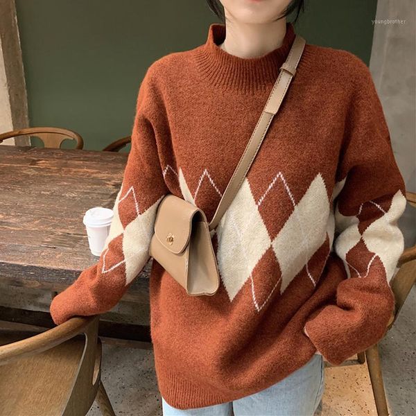 women's sweaters women and pullovers knitted sweater rhombus loose long sleeve plus size fashion 2021 women1, White;black
women's sweaters women and pullovers knitted sweater rhombus loose long sleeve plus size fashion 2021 women1, White;black