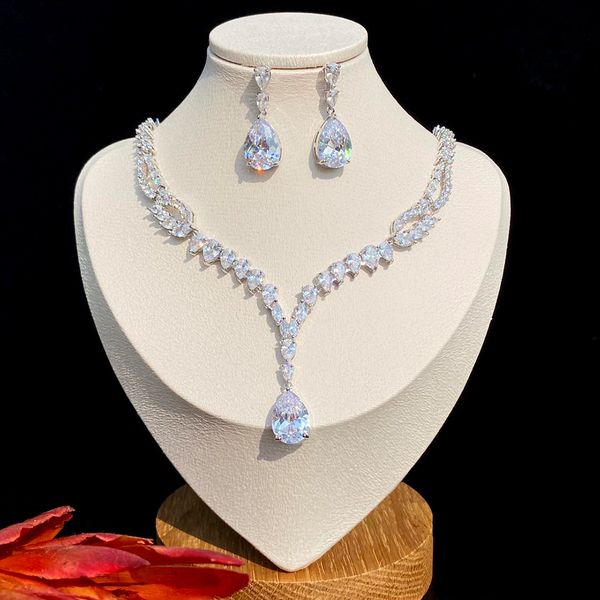 new design cubic zirconia water drop royal bride wedding evening earrings necklace jewelry set female, White
new design cubic zirconia water drop royal bride wedding evening earrings necklace jewelry set female, White