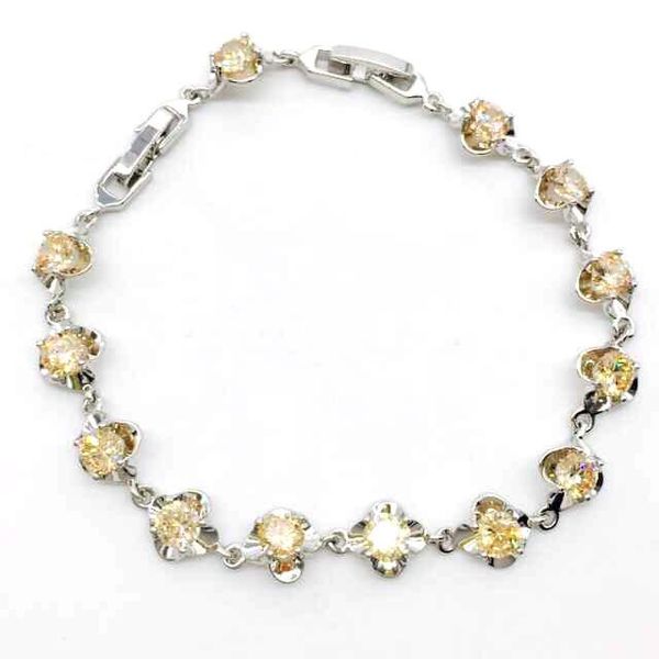 link, chain charming deep champange crystal flower design zircon bracelets white plated health fashion jewelry, Black
link, chain charming deep champange crystal flower design zircon bracelets white plated health fashion jewelry, Black