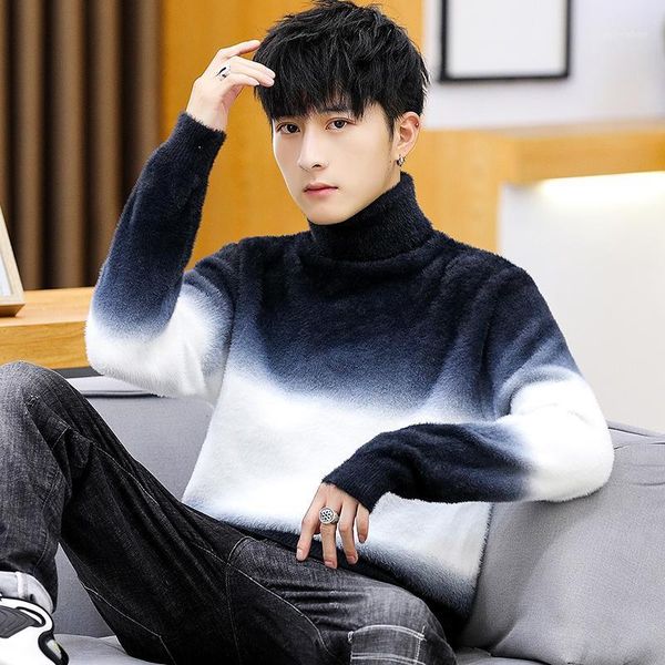 autumn and winter new men's imitation mink fleece sweater korean loose thick high-neck student sweater gradient men1, White;black
autumn and winter new men's imitation mink fleece sweater korean loose thick high-neck student sweater gradient men1, White;black