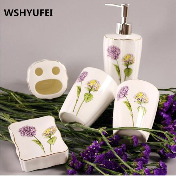 luxury lavendertoilet ceramic bathroom accessary set liquid bottle cups toothbrush holder soap dispenser bathroom decoration
luxury lavendertoilet ceramic bathroom accessary set liquid bottle cups toothbrush holder soap dispenser bathroom decoration