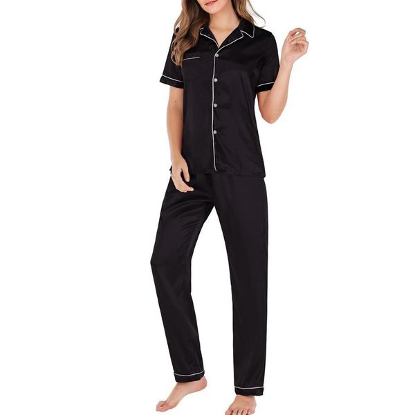 new women casual short sleeve button pocket blouse sleepwear trousers nightwear suit m0319, Black;brown
new women casual short sleeve button pocket blouse sleepwear trousers nightwear suit m0319, Black;brown