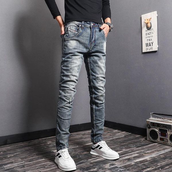 italian style fashion men jeans slim fit elastic casual cotton denim ripped trousers vintage designer retro pencil pants hombre, Blue
italian style fashion men jeans slim fit elastic casual cotton denim ripped trousers vintage designer retro pencil pants hombre, Blue