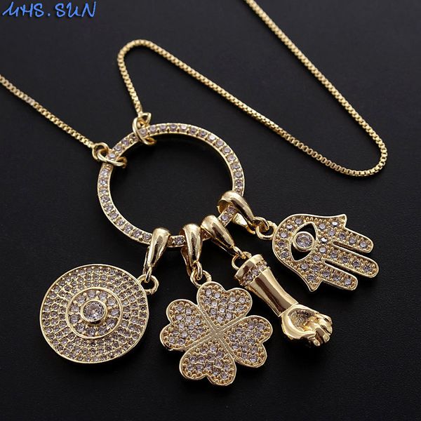 mhs.sun lucky clover/eye hand hamsa pendant necklace with aaa zircon jewelry link chain collier for women party gift q1113, Silver
mhs.sun lucky clover/eye hand hamsa pendant necklace with aaa zircon jewelry link chain collier for women party gift q1113, Silver