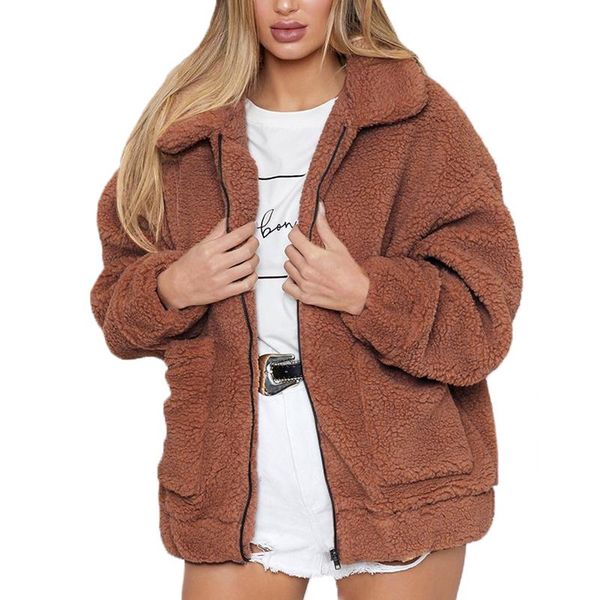 women's fur & faux women coat winter jacket turn down collar zipper overcoat ladies oversized thicken female, Black
women's fur & faux women coat winter jacket turn down collar zipper overcoat ladies oversized thicken female, Black