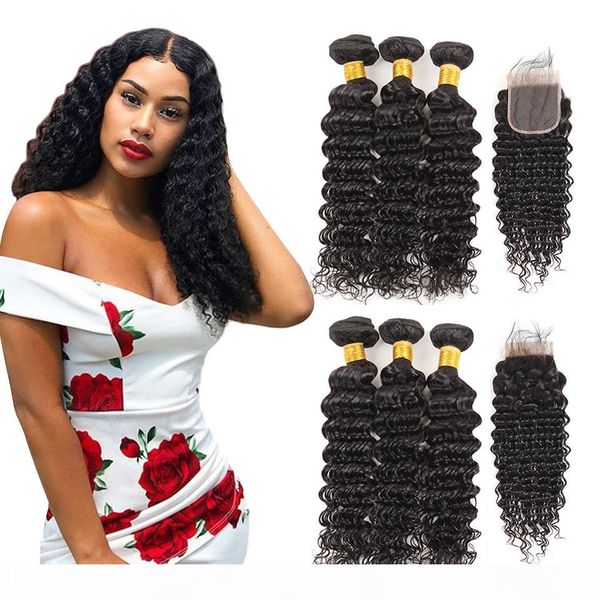 double weft natural color remy deep wave extensions peruvian deep wave hair bundles with 4*4 closure, Black
double weft natural color remy deep wave extensions peruvian deep wave hair bundles with 4*4 closure, Black