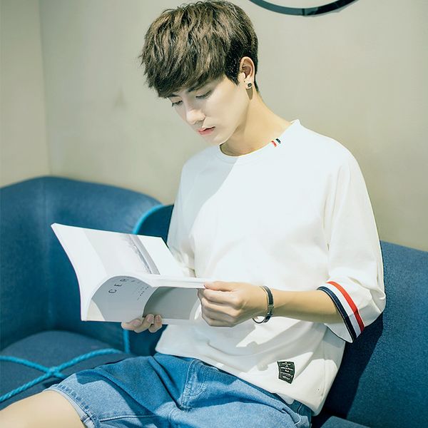short summer korean fashion solid color casual upper garment loose t-shirt half sleeve men's shirt, White;black
short summer korean fashion solid color casual upper garment loose t-shirt half sleeve men's shirt, White;black