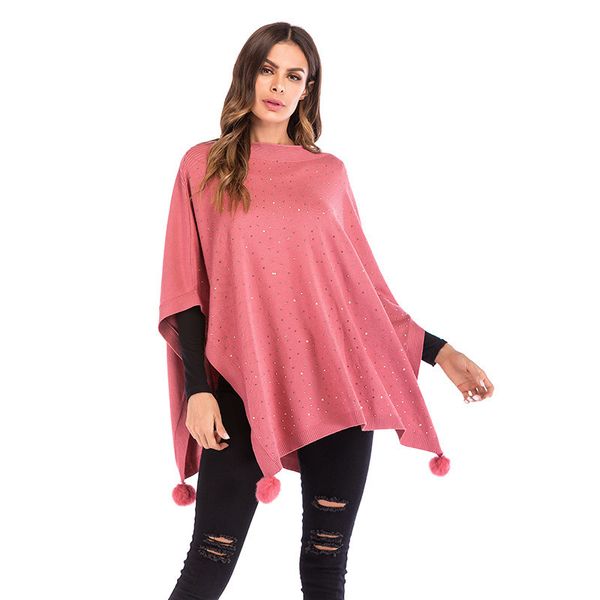 womens designer sweater season seven-point sleeve fur ball cloak shawl diamond bat sleeve sweater women, White;black
womens designer sweater season seven-point sleeve fur ball cloak shawl diamond bat sleeve sweater women, White;black