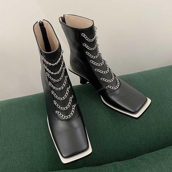 boots 2021 winter shoes women's ankle genuine leather metal decoration square head high heels bottes femme1, Black
boots 2021 winter shoes women's ankle genuine leather metal decoration square head high heels bottes femme1, Black
