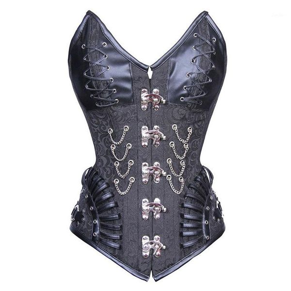 black leather & brocade corsets and bustiers steel boned gothic corset vintage steampunk clothing women corselete feminino1, Black;white
black leather & brocade corsets and bustiers steel boned gothic corset vintage steampunk clothing women corselete feminino1, Black;white
