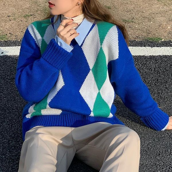 women's sweaters 2021 autumn winter women argyle sweater long sleeve oversized couples pullover blue christmas jumper year knitwear jap, White;black
women's sweaters 2021 autumn winter women argyle sweater long sleeve oversized couples pullover blue christmas jumper year knitwear jap, White;black