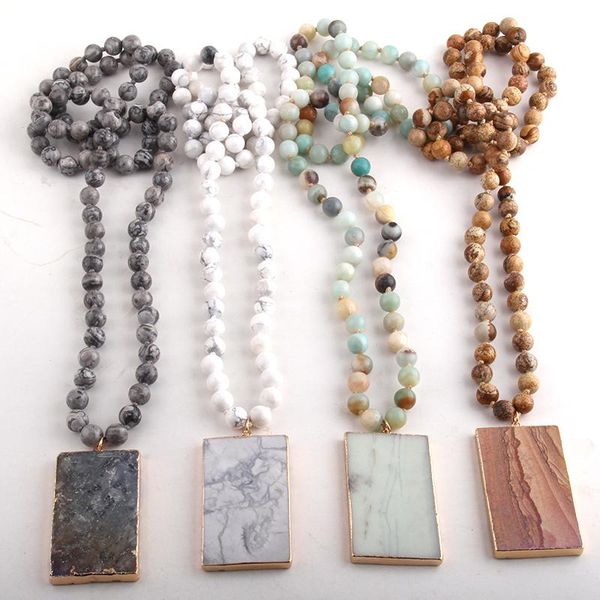 pendant necklaces rh fashion bohemian tribal jewelry natural stones long knotted ab rectangle stone, Silver
pendant necklaces rh fashion bohemian tribal jewelry natural stones long knotted ab rectangle stone, Silver