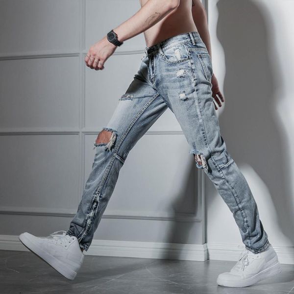 europe and the united states high street network red big hole heavy washing damage beggar jeans slim feet pants large size jeans, Blue
europe and the united states high street network red big hole heavy washing damage beggar jeans slim feet pants large size jeans, Blue