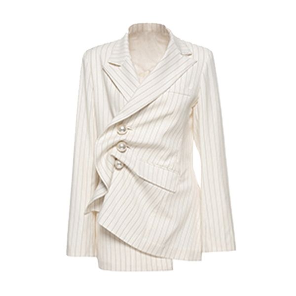 perhaps u white striped notch collar long sleeve imitation pearls button pocket vintage asymmetrical blazer lj201214, White;black
perhaps u white striped notch collar long sleeve imitation pearls button pocket vintage asymmetrical blazer lj201214, White;black