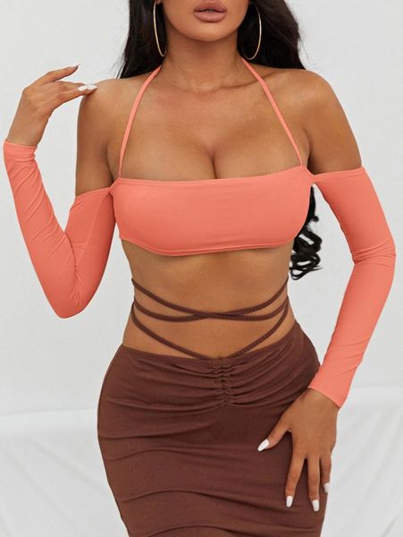 cold shoulder backless t1va#, White