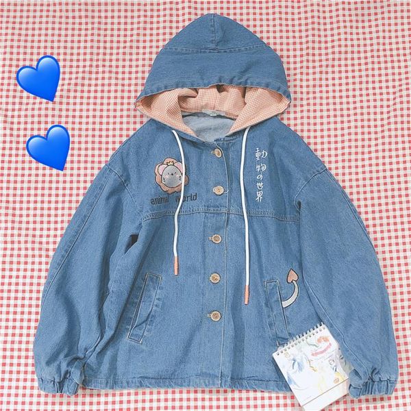 japanese spring cute hooded denim jacket coat young girl student cartoon mouse embroidery loose retro outwear preppy style, Black;brown
japanese spring cute hooded denim jacket coat young girl student cartoon mouse embroidery loose retro outwear preppy style, Black;brown