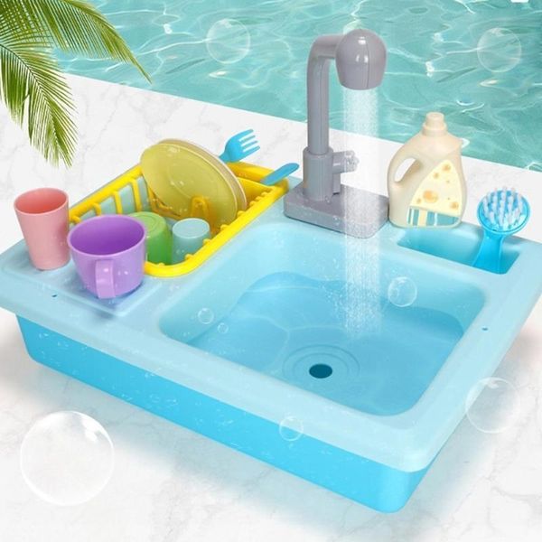 Kids New Plastic Simulation Electric Dishwasher Sink Pretend Play Kitchen Toys Sets For Children Girls Birthday Christmas Gifts Y200428