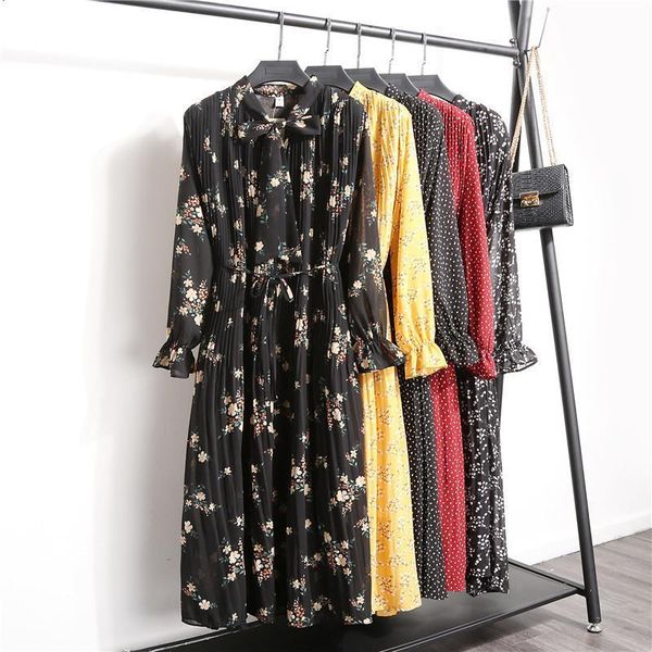 women chiffon dress spring autumn fashion female casual long sleeve lace up floral print pleated dress loose vintage vestidos, Black;gray
women chiffon dress spring autumn fashion female casual long sleeve lace up floral print pleated dress loose vintage vestidos, Black;gray