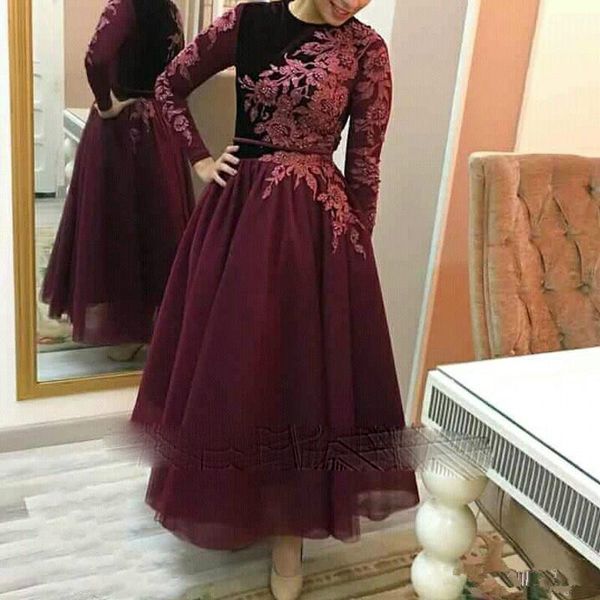 elegant burgundy prom dresses o neck muslim short evening dress 2021 long sleeves ankle length women formal party gown with lace, Black
elegant burgundy prom dresses o neck muslim short evening dress 2021 long sleeves ankle length women formal party gown with lace, Black