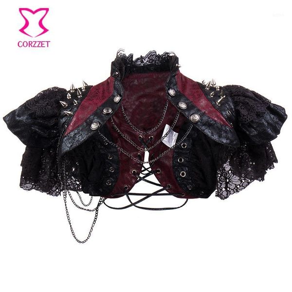 corzzet victorian red leather&lace rivets steampunk jacket for women costume retro gothic short ruffles jacket1, Black;brown
corzzet victorian red leather&lace rivets steampunk jacket for women costume retro gothic short ruffles jacket1, Black;brown