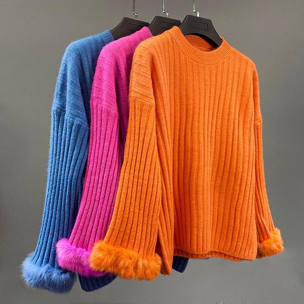 2021 sweater women spring fashion solid beautiful o neck knit pullovers with real fur a237, White;black
2021 sweater women spring fashion solid beautiful o neck knit pullovers with real fur a237, White;black