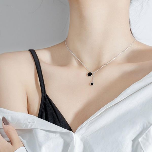 simple style silver black drop glaze round necklace pendant 925 geometry tassel necklace for women girl trendy gift
simple style silver black drop glaze round necklace pendant 925 geometry tassel necklace for women girl trendy gift