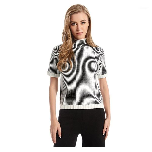 women pullover vintage stylish short knitted sweater high collar short-sleeved black white striped sweater turtleneck pullover1, White;black
women pullover vintage stylish short knitted sweater high collar short-sleeved black white striped sweater turtleneck pullover1, White;black