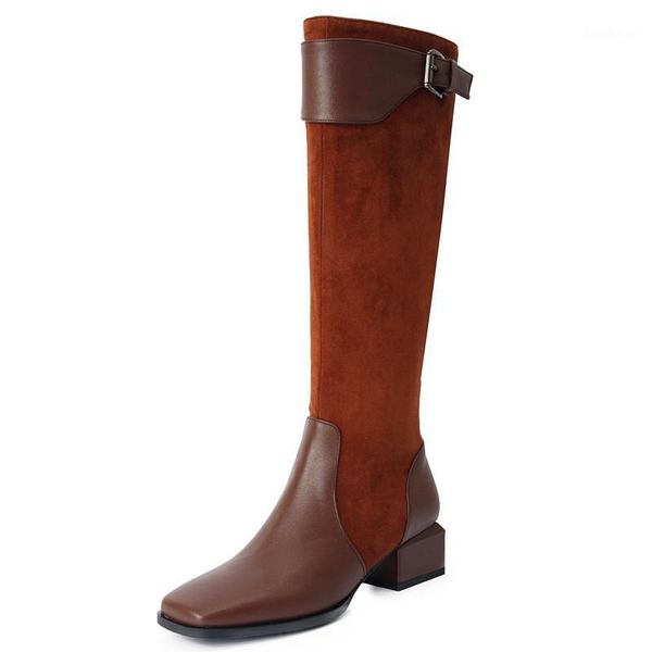 square head thick-heel genuine leather retro knee-length knight boots color matching women high boots street punk women shoes1, Black
square head thick-heel genuine leather retro knee-length knight boots color matching women high boots street punk women shoes1, Black