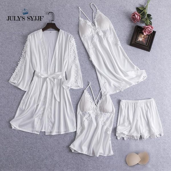 july's syjjf 4 pieces faux silk pajamas set women elegant soft breathable homewear nightwear lace sleepwear dresses female1, Black;red
july's syjjf 4 pieces faux silk pajamas set women elegant soft breathable homewear nightwear lace sleepwear dresses female1, Black;red