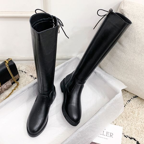 2020 new round head thick heel but knee long boots female slim high leg boot boots, Black
2020 new round head thick heel but knee long boots female slim high leg boot boots, Black